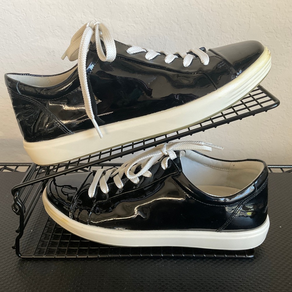 ECCO Soft 7 Womens 8.5 Black Patent Leather Lace Up Sneakers 39 47030301001 - Picture 7 of 14